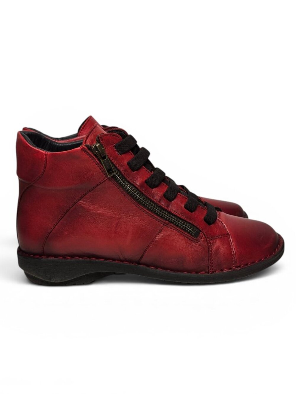 Miz Mooz Preslee Ankle Boots Womens Red Zip Side Stretch Lace Bootie 8.5 to 9